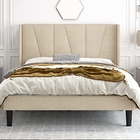 Queen Size Upholstered Platform Bed Frame with Modern Geometric Wingback Headboard, Wooden Slats, No Box Spring Needed,