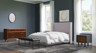 Modern Plywood Upholstered Storage Platform Bed Full / Queen / King Size Grey Linen Fabric