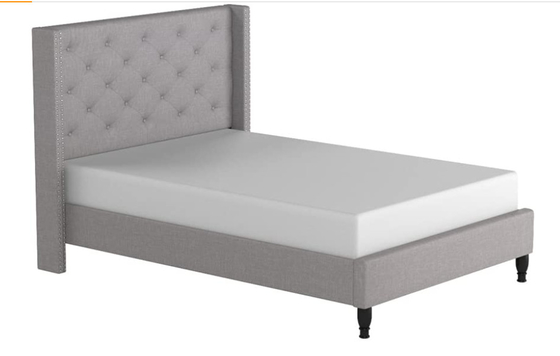 Modern Plywood Upholstered Storage Platform Bed Full / Queen / King Size Grey Linen Fabric