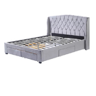 European design bedroom furniture king upholstered fabric button platform bed frame with 4 drawers storage