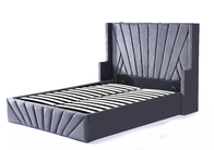 Queen Size Gray Velvet Upholstered Storage Platform Bed Tufted