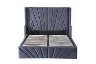 Queen Size Gray Velvet Upholstered Tufted Platform Bed Frame with headboard, Strong Wooden Slats, Box Spring Optional