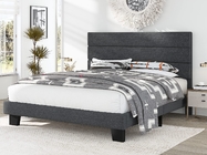 King Size Fabric Upholstered Platform Bed Frame with Headboard and Wooden Slats, Fully Upholstered Mattress Foundation,