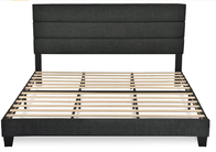 King Size Fabric Upholstered Platform Bed Frame with Headboard and Wooden Slats, Fully Upholstered Mattress Foundation,