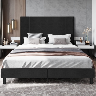 Manufacturer Upholstered Storage Platform Bed With Tufted Velvet Headboard Mattress Foundation