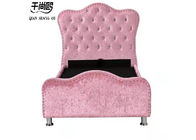 Pink Broken Velvet Fabric Upholstered Soft Floor Princess Bed Diamond Button
