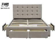 Velvet Double Padded Storage Bed , Light Grey Bed Frame With Drawers