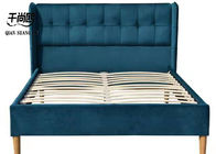 Newest double size square stitched wing back tufted headboard fabric upholstered platform bed