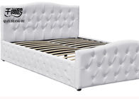 Button-tufted velvet fabric curve headboard cushioned gas lift platform storage bed