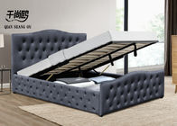 Button-tufted velvet fabric curve headboard cushioned gas lift platform storage bed