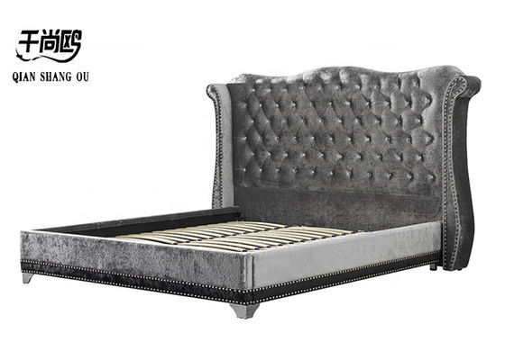 Grey color high bedside king double size furniture tufted upholstered bed