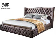 Modern American style brown leather velvet bed wooden frame bed frame double king bedroom