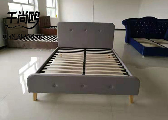 Grey Linen Fabric Upholstered Platform Bed Queen Size for Apartment