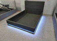 140*200cm White Leather Double Bed Frame customized With LED Lights