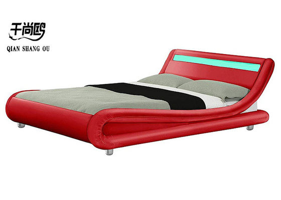 Wavy Curve LED Lamp Bed , Leather LED Upholstered Platform Bed