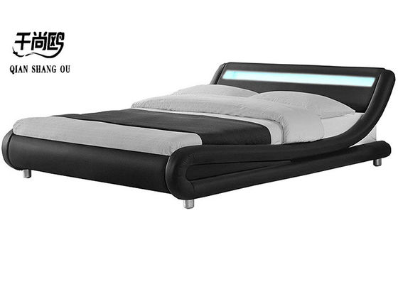 Wavy Curve LED Lamp Bed , Leather LED Upholstered Platform Bed