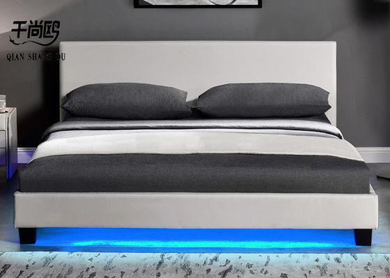 LED light platform soft bed, leather design Double-King size