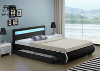 Bedroom Luminous LED Upholstered Bed European Style With Large Drawers