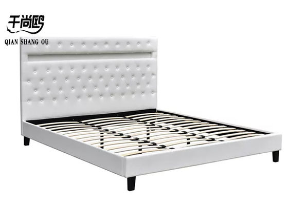 Sturdy / Durable LED Upholstered Bed , Leather King Size Bed