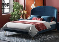 Luxury Blue Upholstered Platform Bed King European Style Fabric Material