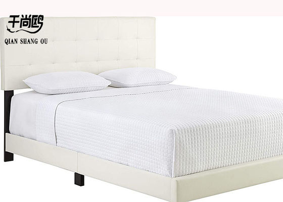 White Leather Leather Soft Platform Bed Low Key With Sturdy Wooden Strips