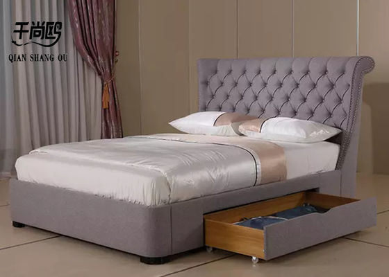 Linen Metal Rivet Upholstered Bed With Drawers Overall Disassembly / Assembly