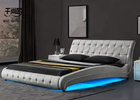 European Leather LED Bed , Crystal Buckle Luminous Soft King Size Bed