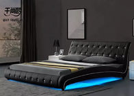 European Leather LED Bed , Crystal Buckle Luminous Soft King Size Bed