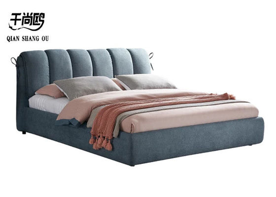 Soft Linen Fabric Bed , Comfortable Platform Bed With Removable Pillows