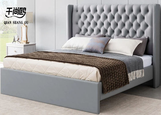 Button Tufted Upholstered Bed , Dutch Velvet King Size Double Bed