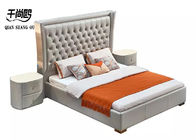 Handmade Pleated Upholstered Bed Frame Double Metal Rivet Custom Upholstered Platform Bed