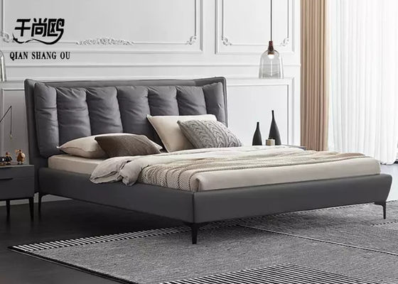 Customized Classic Modern Grey Upholstered Bed With Removable Pillow