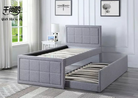 Linen Soft Platform Bed , Low Profile Double Bed Frame With Sliding Drawers