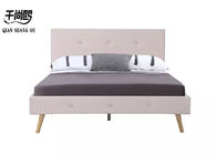 Linen Queen Size Fabric Bed Frame , simple Upholstered Platform Queen Bed Frame