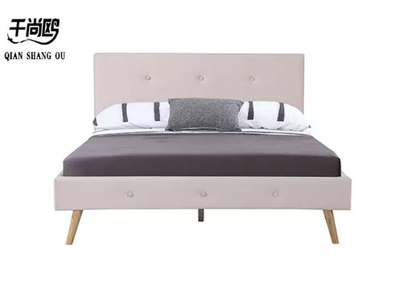 Linen Queen Size Fabric Bed Frame , simple Upholstered Platform Queen Bed Frame