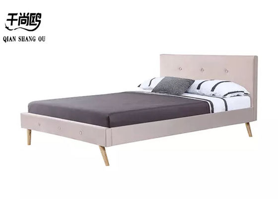 Linen Queen Size Fabric Bed Frame , simple Upholstered Platform Queen Bed Frame