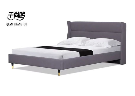 Wing Design King Size Upholstered Beds Soft European Style Fabric Material