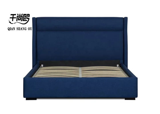 Wing Design King Size Upholstered Beds Soft European Style Fabric Material