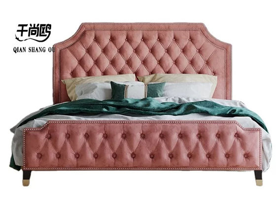 European Style King Size Upholstered Bed Frame Pull Buckle Design