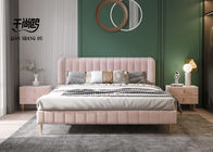 Soft Pink Tufted Bed , Double Fabric Upholstered King Size Bed
