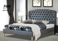 Grey Luxury Linen Upholstered Bed Frame with Lila Buckle Solid Wood Legs