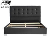 Classic low-key black leather line stitching bedroom upholstered platform bed