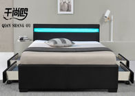 Storage extra large upholstered bed with drawers comes with adjustable LED strips