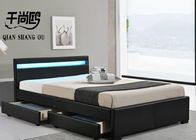 Storage extra large upholstered bed with drawers comes with adjustable LED strips