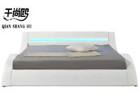 Luxury LED Reading Light Bed , PU White Leather Double Bed Frame