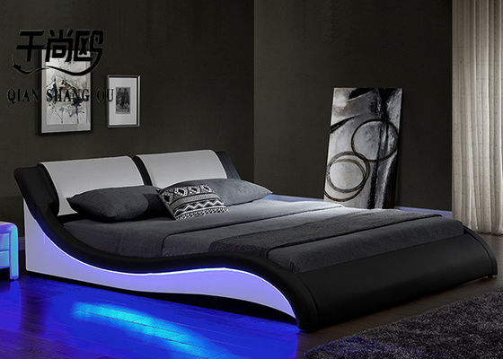 Morden Shining Crystal Button Leather Bed With LED Lights
