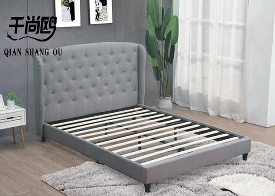 High Wing Backrest Bed , wood bed frame with upholstered headboard