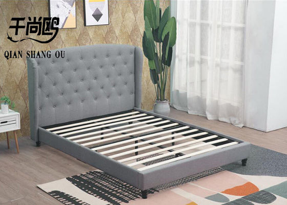 High Wing Backrest Bed , wood bed frame with upholstered headboard