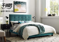 Blue Velvet Upholstered King Bed , Tufted King Platform Bed
