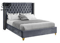 Linen Trundle Leather Tufted Queen Bed / King Size Upholstered Headboard With Storage